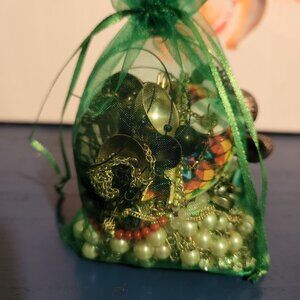 Mystery Jewelry drawstring bag 15+ wearable items| No broken pieces| Gold Tone